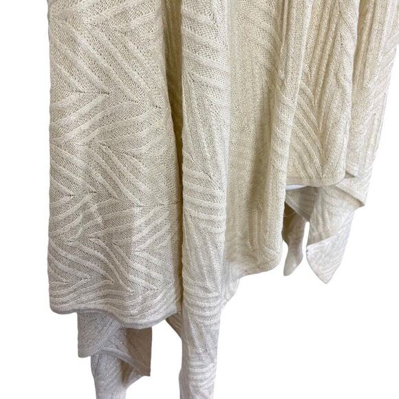 Calvin Klein Womens Wrap Poncho Open Cardigan Herringbone Ivory Gold Sweater O/S - Picture 5 of 16